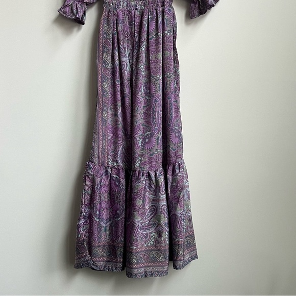 Perry Walker Collective Grace Purple Paisley Smocked Bohemian Midi Dress Silk - Picture 12 of 13